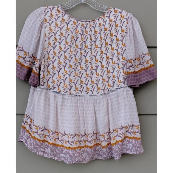 Daniel Rainn Cottage Boho Peasant Tassel Top Blouse Rayon Size S Pleated Floral - Picture 3 of 11